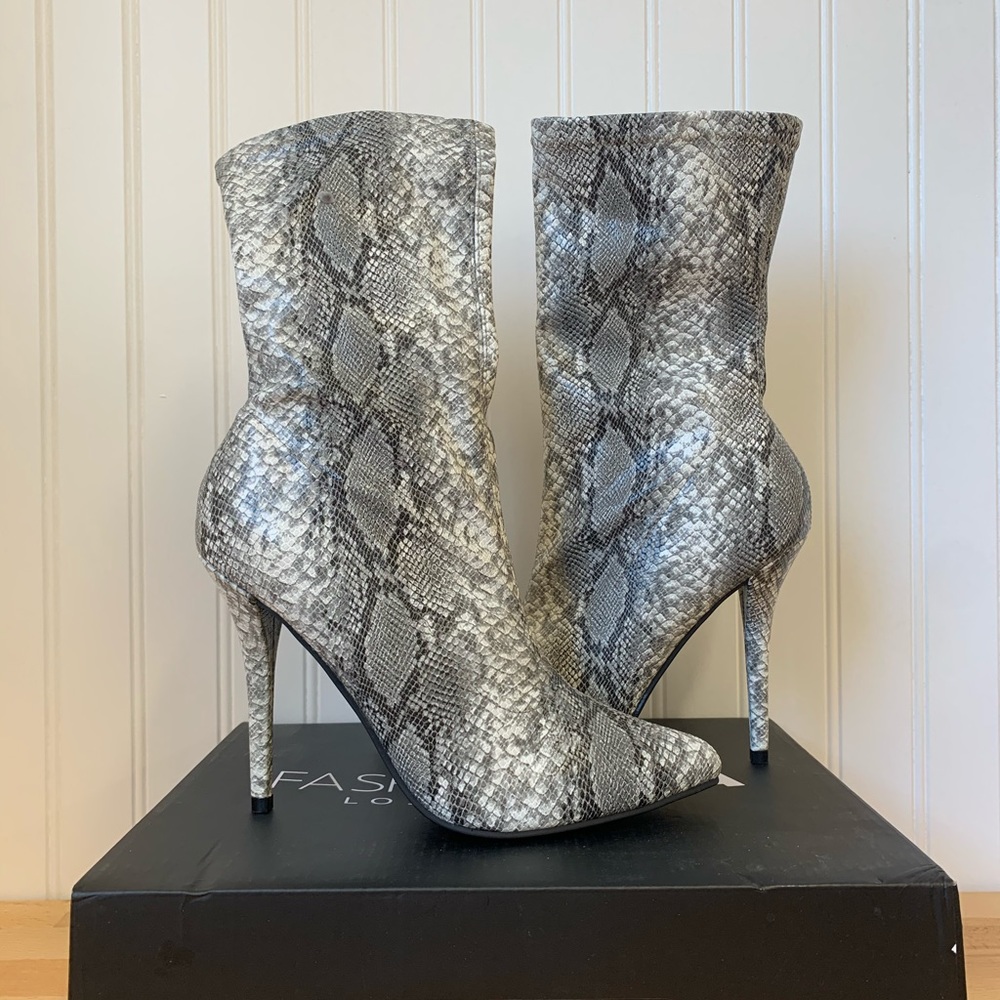 Fashion Nova “No Snakes Allowed Heel Bootie”